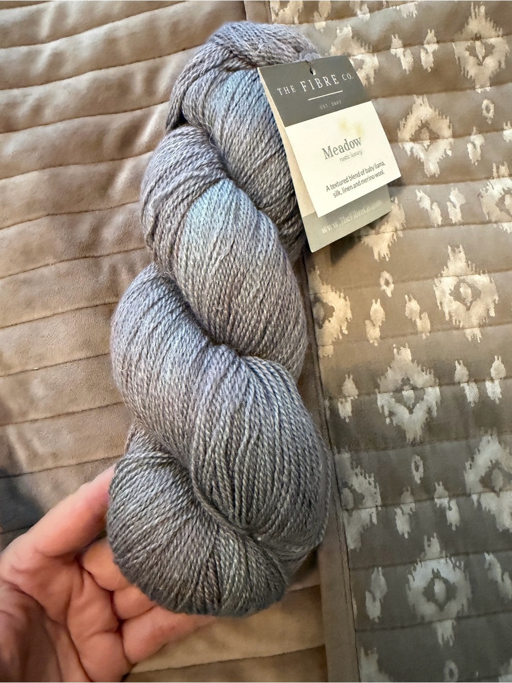 The fiber co.  Meadow Hand-Dyed Gray Yarn - Soft Gray Skein